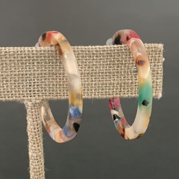 Unique Unisex Handmade Swirled Marbleized Acetate Eco-Friendly Hoop Earrings - Picture 3 of 12